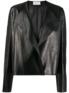 The Row Short Leather Jacket - Black