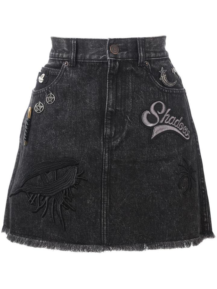 Marc Jacobs Patched Denim Skirt, Women's, Size: 27, Black, Cotton