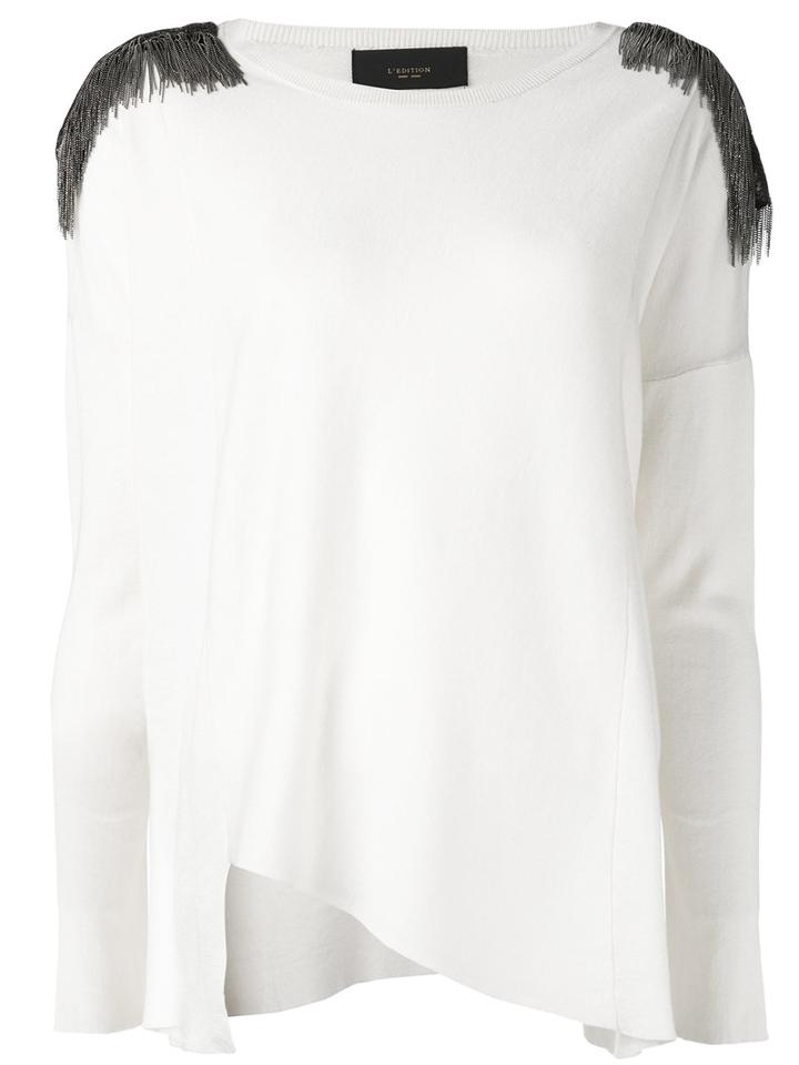 Lédition - Embellished Shoulder Jumper - Women - Silk/cotton/cashmere - 44, White, Silk/cotton/cashmere