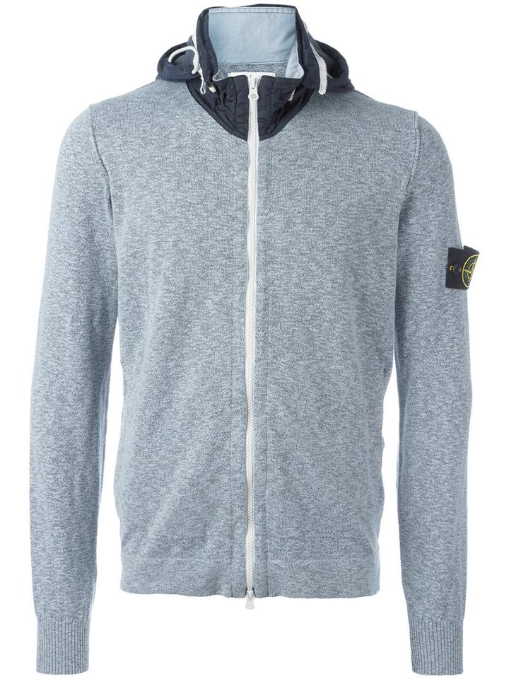 Stone Island Logo Patch Hoodie, Men's, Size: Xl, Blue, Cotton/polyamide/polyurethane Resin