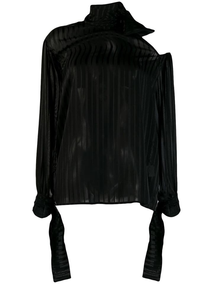Marc Ellis One-shoulder Striped Blouse - Black