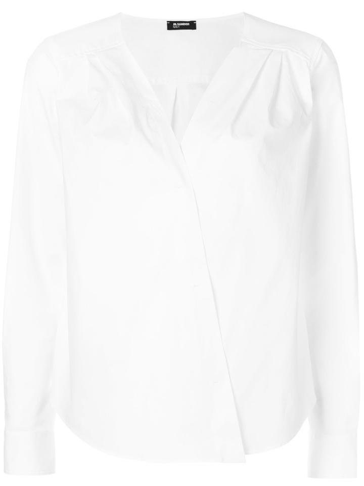Jil Sander Navy V-neck Blouse - White
