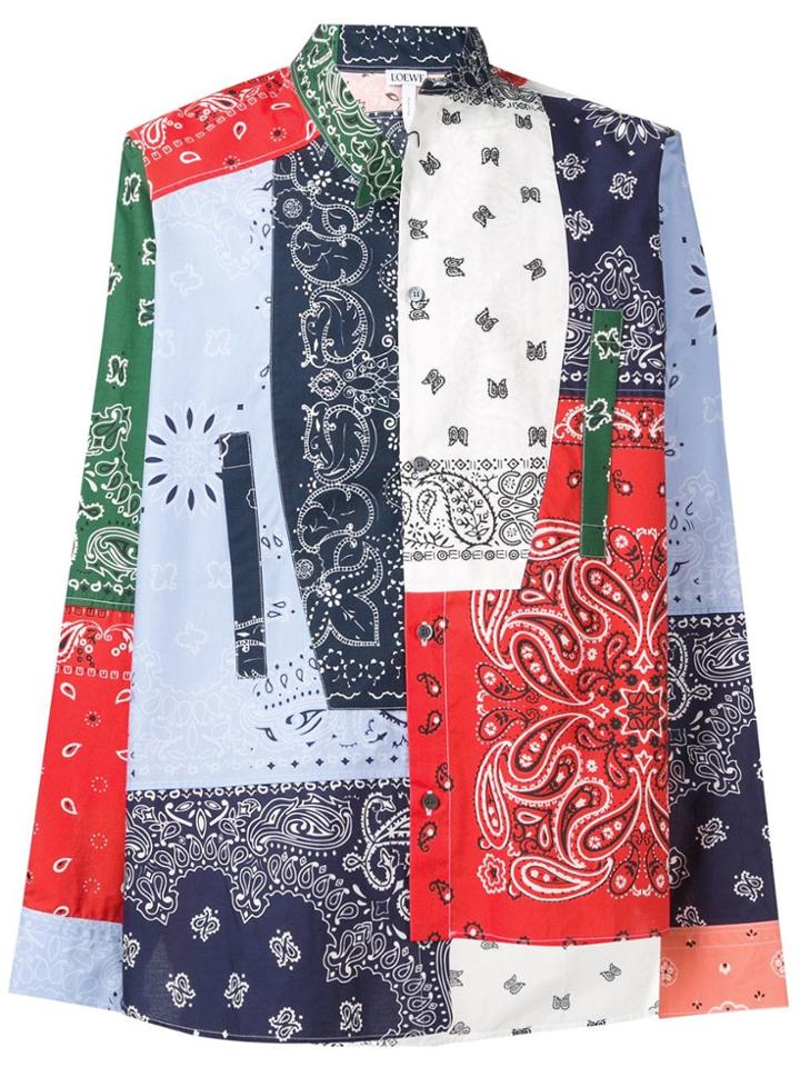 Loewe Asymmetric Patchwork Print Shirt - Blue