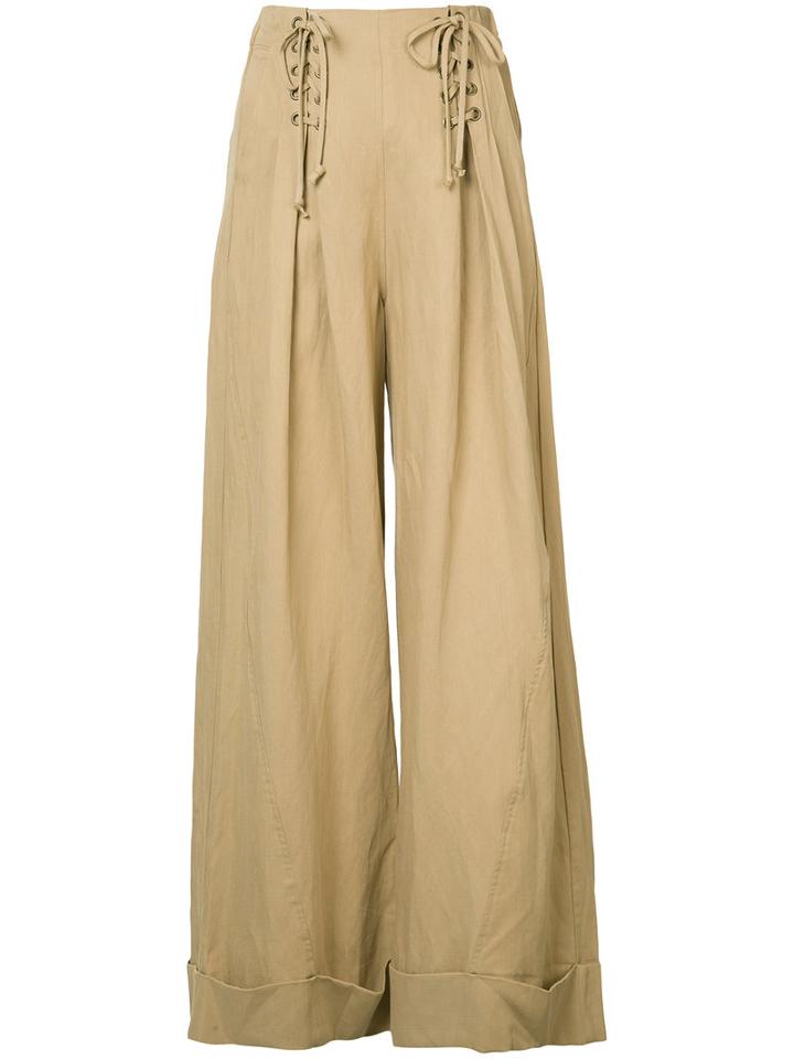 Ulla Johnson - Wide-leg Trousers - Women - Cotton/linen/flax/tencel - 0, Brown, Cotton/linen/flax/tencel