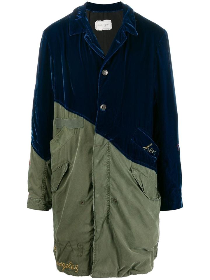 Greg Lauren Velvet Contrast Military Coat - Blue