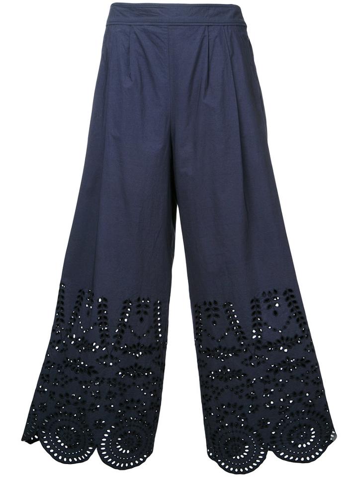 Muveil - Cropped Trousers - Women - Cotton - 38, Blue, Cotton
