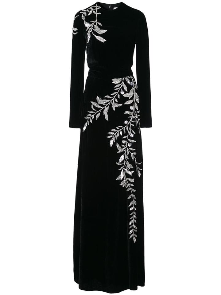 Oscar De La Renta Threadwork And Bead Embroidered Gown - Black