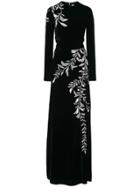 Oscar De La Renta Threadwork And Bead Embroidered Gown - Black
