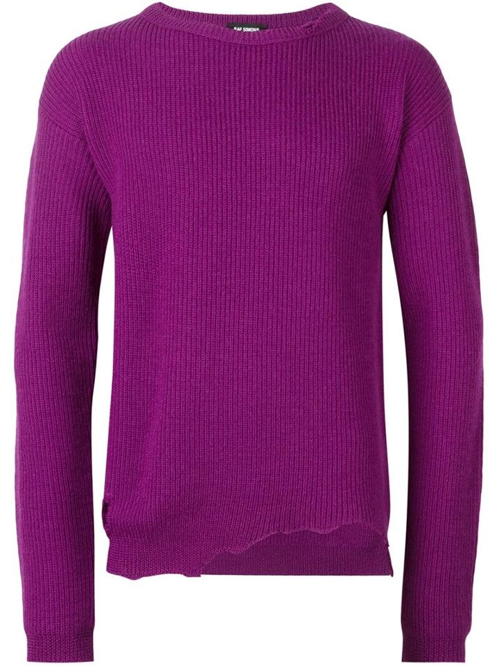 Raf Simons Frayed Hem Sweater, Men's, Size: Large, Pink/purple, Virgin Wool