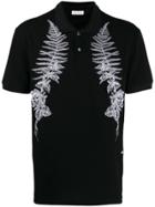 Alexander Mcqueen Floral Motif Embroidered Polo Shirt - Black