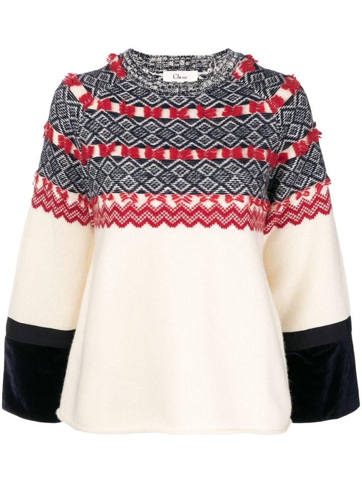Clu Patterned Round Neck Jumper - White
