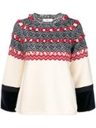 Clu Patterned Round Neck Jumper - White