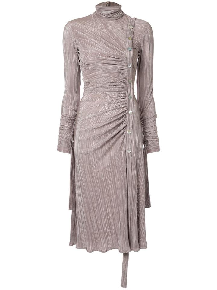 Dalood Ruched Side-button Dress - Brown