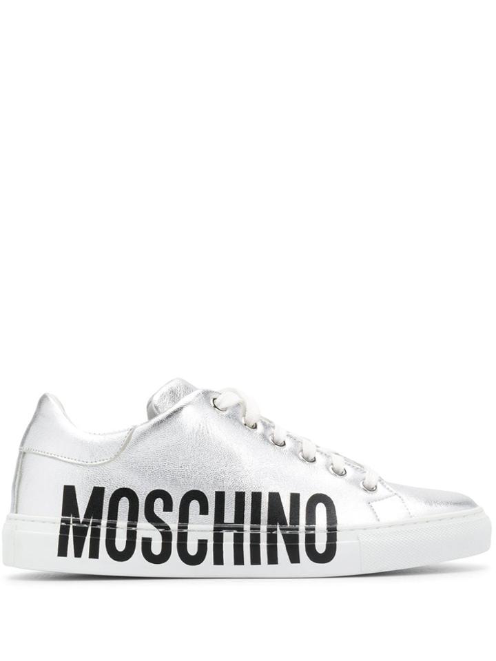 Moschino Leather Metallic Sneakers - Silver