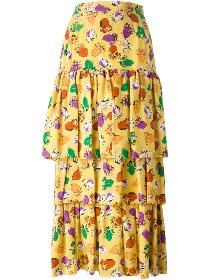 Yves Saint Laurent Vintage Layered Floral Print Skirt - Yellow &