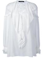 Roberto Cavalli Ruffled V-neck Blouse, Women's, Size: 40, White, Silk/polyamide/viscose