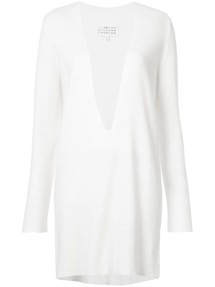 Maison Margiela Deep V-neck Fitted Dress - White
