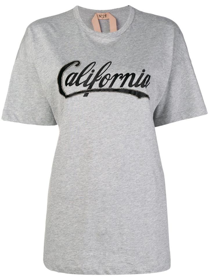 No21 Embellished Slogan T-shirt - Grey