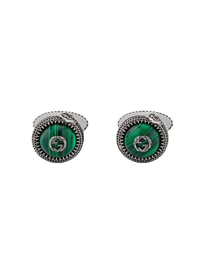 Gucci Interlocking G Snake-effect Cufflinks - Green