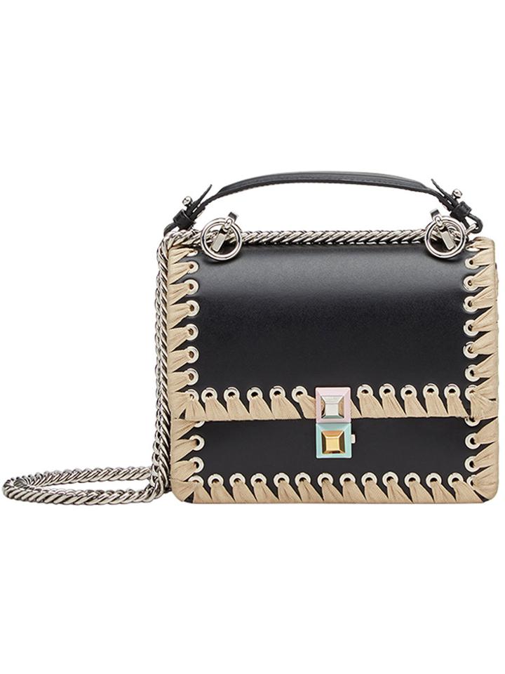 Fendi Kan I Woven Trim Shoulder Bag - Black