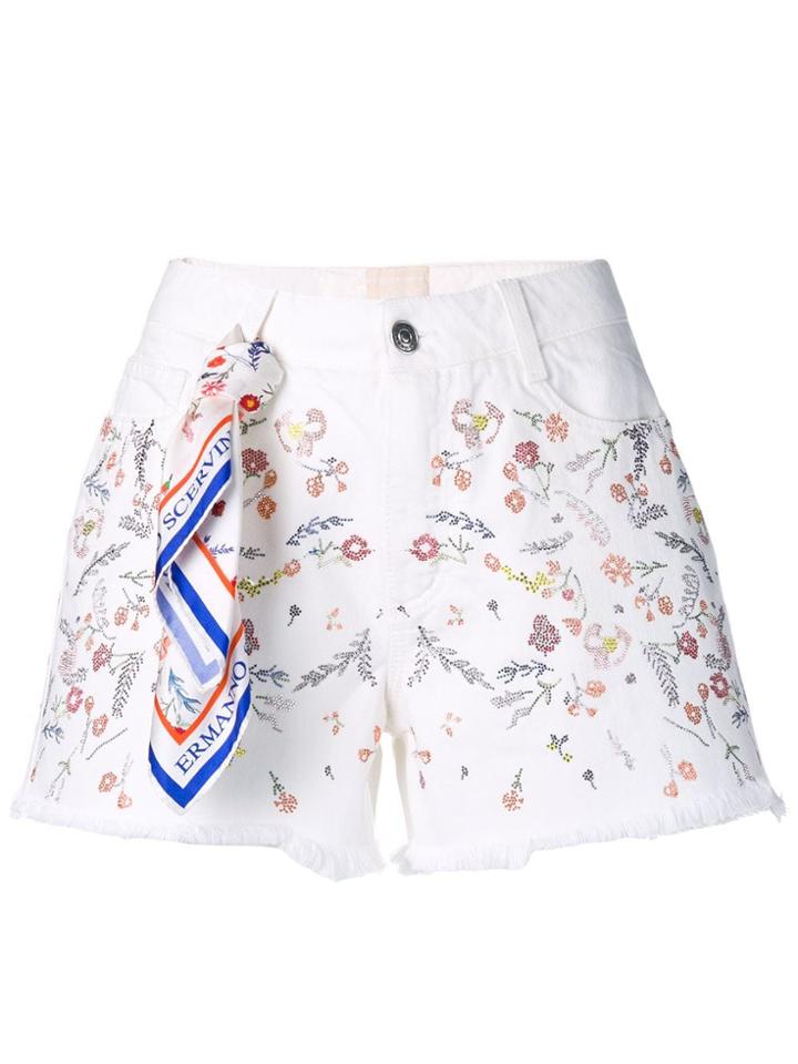 Ermanno Scervino Embellished Denim Shorts - White