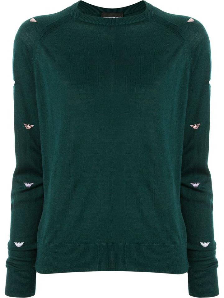Emporio Armani Logo-sleeve Knit Sweater - Green