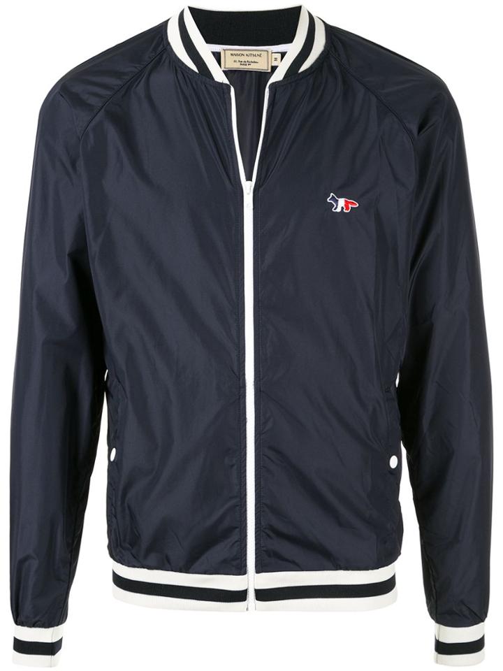 Maison Kitsuné Logo Embroidered Stripe Detail Windbreaker - Blue