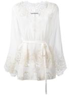 Ermanno Scervino Sheer Lace Blouse, Women's, Size: 42, Nude/neutrals, Silk