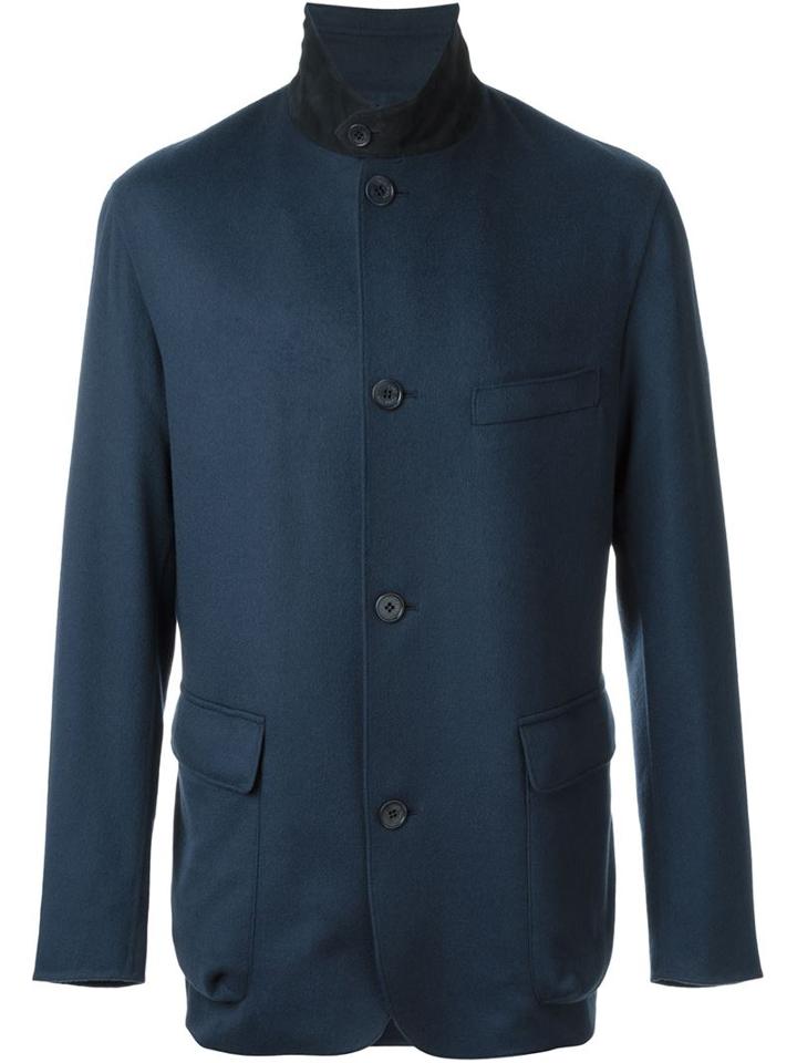 Loro Piana Cashmere High Collar Jacket, Men's, Size: Medium, Blue, Silk/suede/cashmere