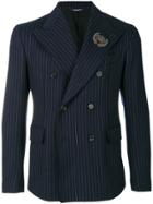 Dolce & Gabbana Pinstripe Double Breasted Suit Jacket - Blue
