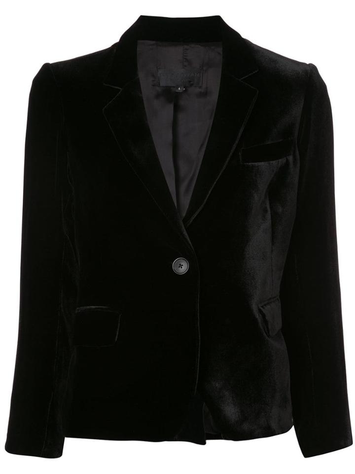 Nili Lotan Cropped Sleeves Velvet Blazer - Black