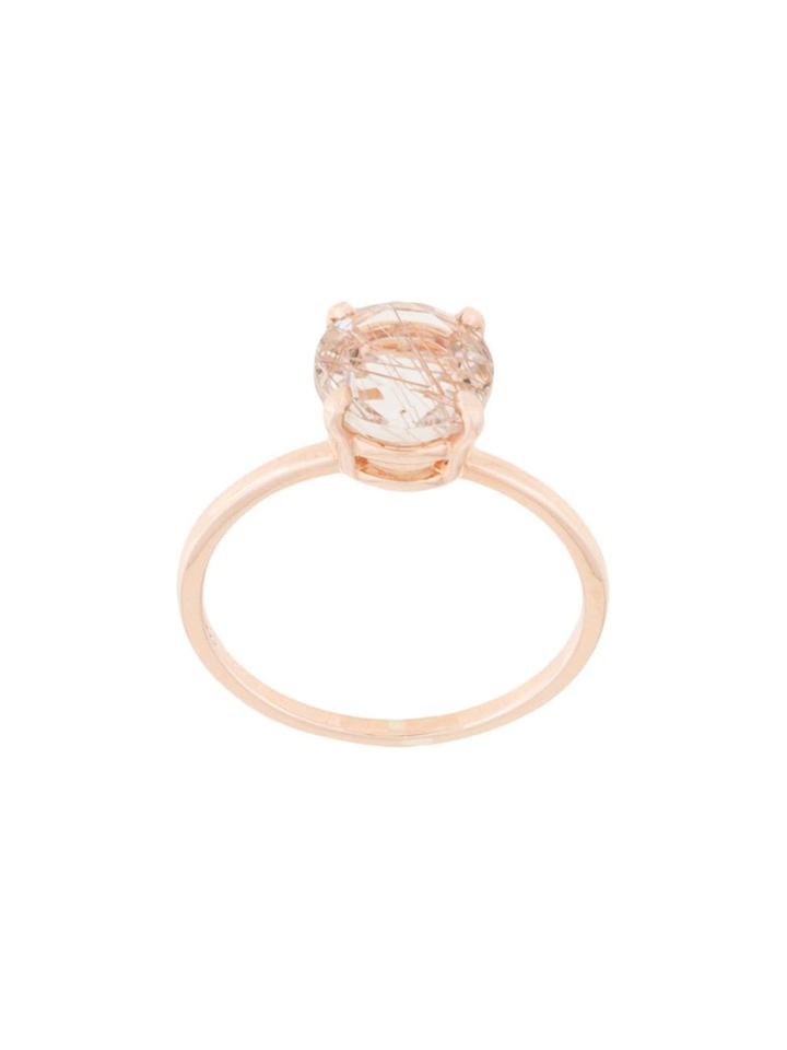 Natalie Marie 14kt Rose Gold Precious Rutilated Quartz Ring - Neutrals