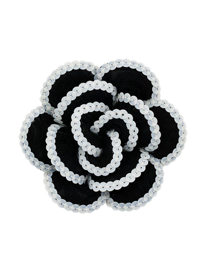 Edward Achour Paris Sequin Embellished Floral Brooch - Black