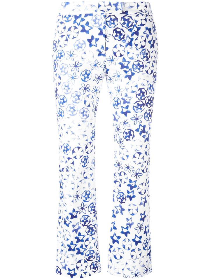 Incotex Allover Print Cropped Trousers, Women's, Size: 40, White, Cotton/spandex/elastane