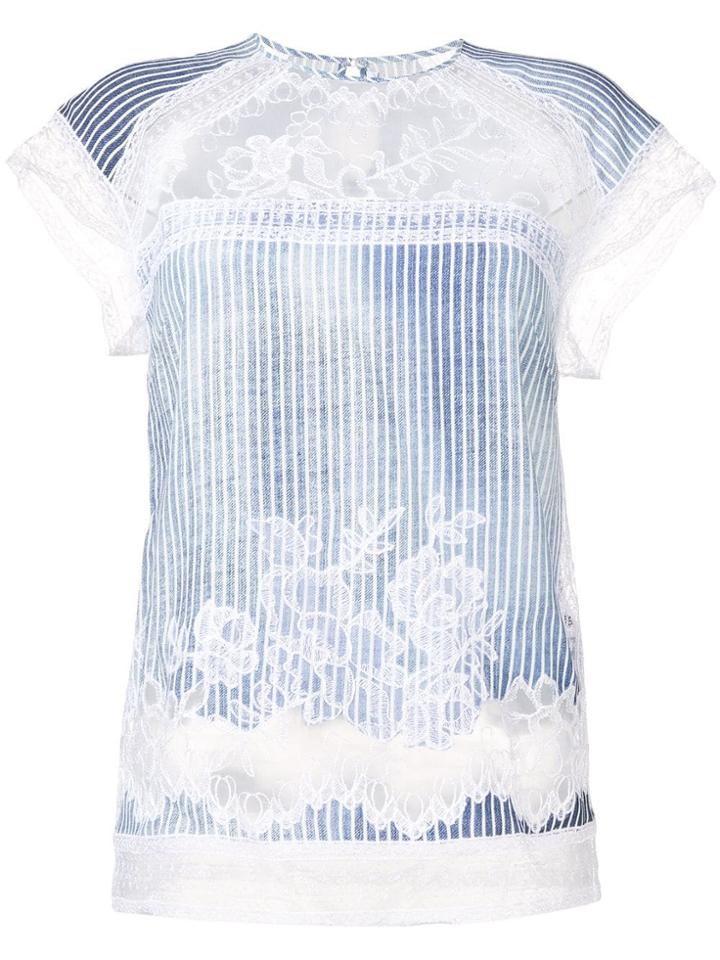 Ermanno Scervino Scalloped Lace Striped T-shirt - Blue