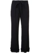 Raquel Allegra Frill Detail Cropped Trousers, Women's, Size: 0, Blue, Rayon