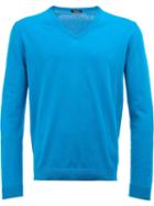 Roberto Collina V-neck Sweater, Men's, Size: 52, Blue, Cotton