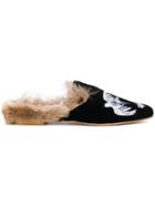 Gia Couture Dove Embroidered Mules - Black