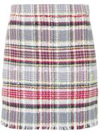 Thom Browne 4-button Vent Mini Skirt With Fray In Madras Cotton Tweed