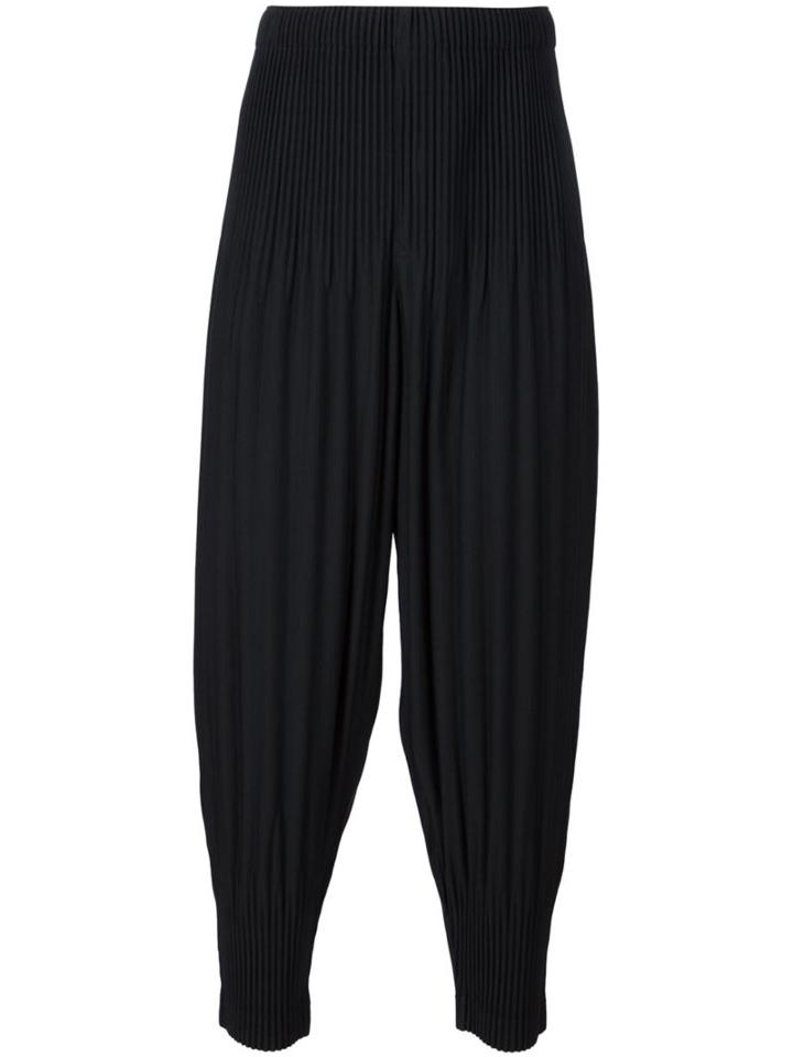 Homme Plissé Issey Miyake Pleated Drop-crotch Trousers, Men's, Size: Medium, Black, Polyester