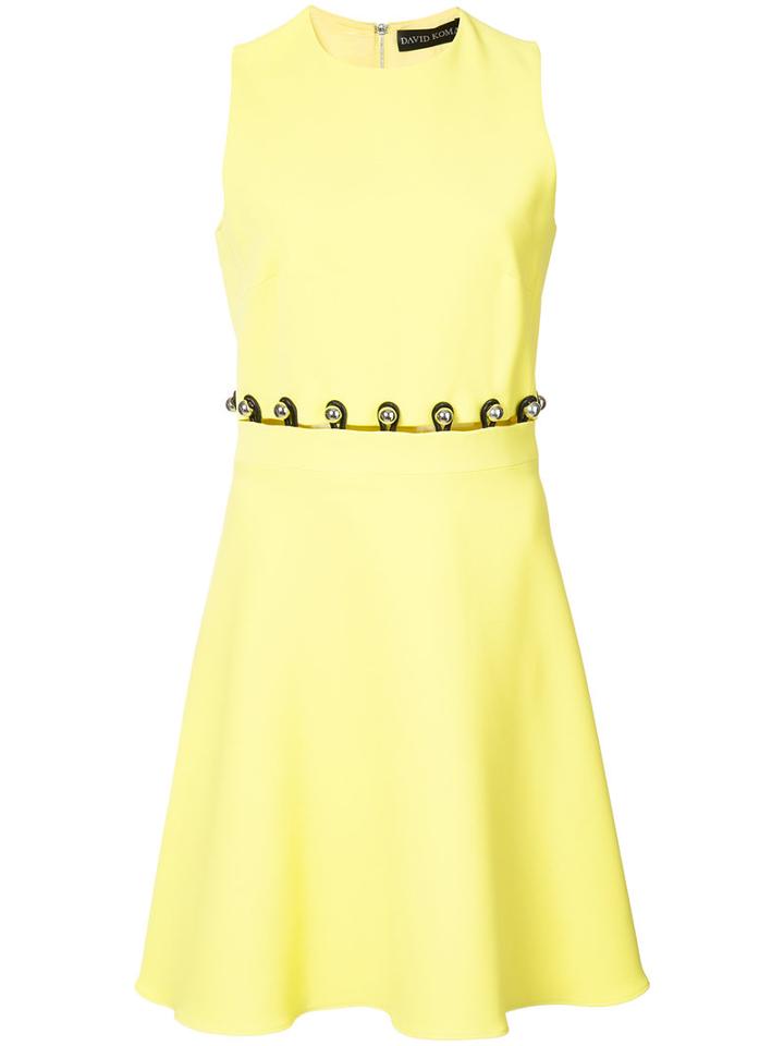 David Koma - Embellished-waist Dress - Women - Spandex/elastane/acetate/viscose - 12, Yellow/orange, Spandex/elastane/acetate/viscose