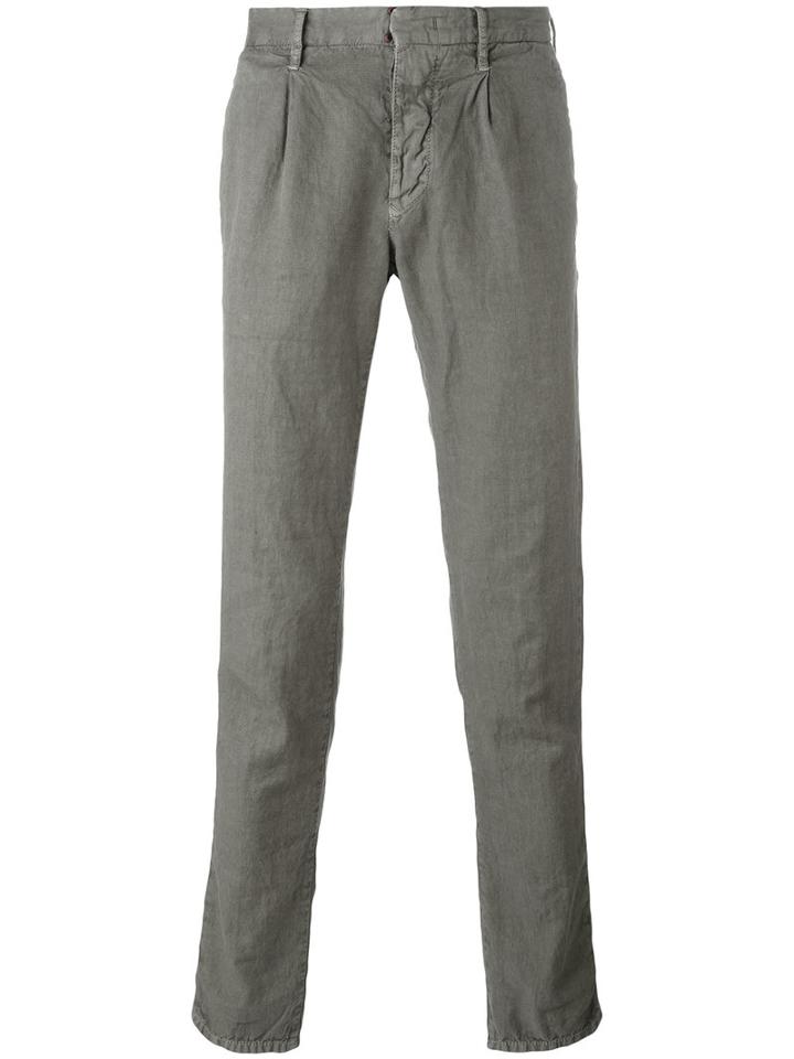 Incotex Pleat Detail Tapered Trousers, Men's, Size: 30, Green, Cotton/linen/flax