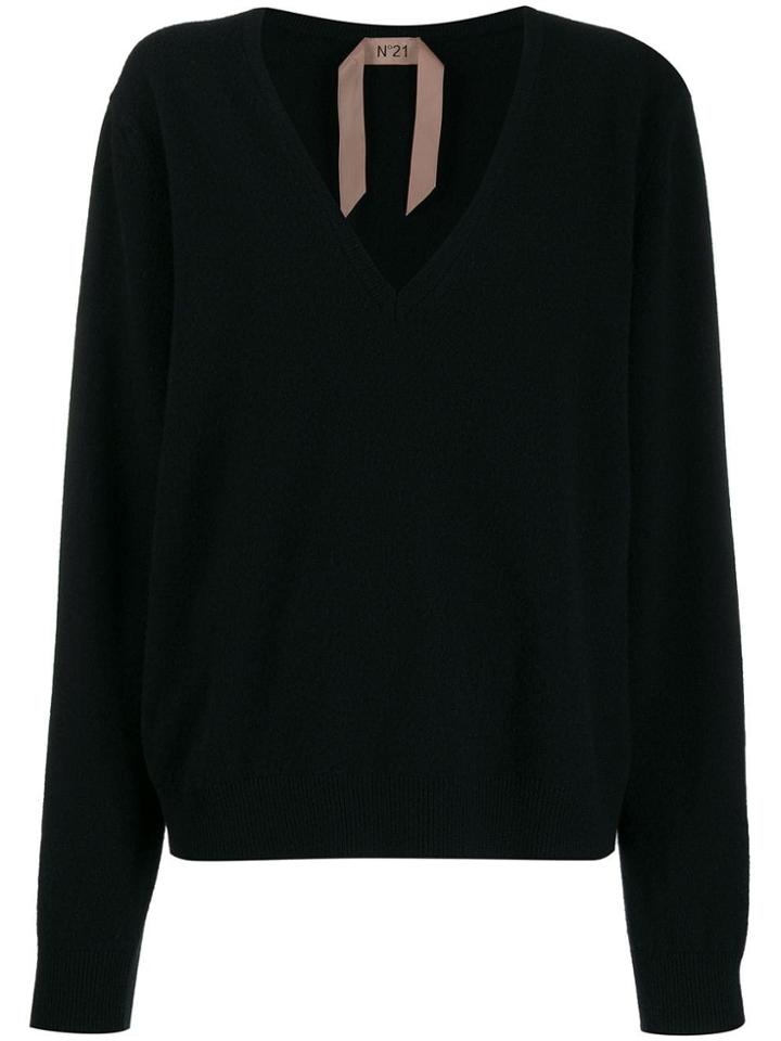 Nº21 Deep V-neck Knitted Top - Black