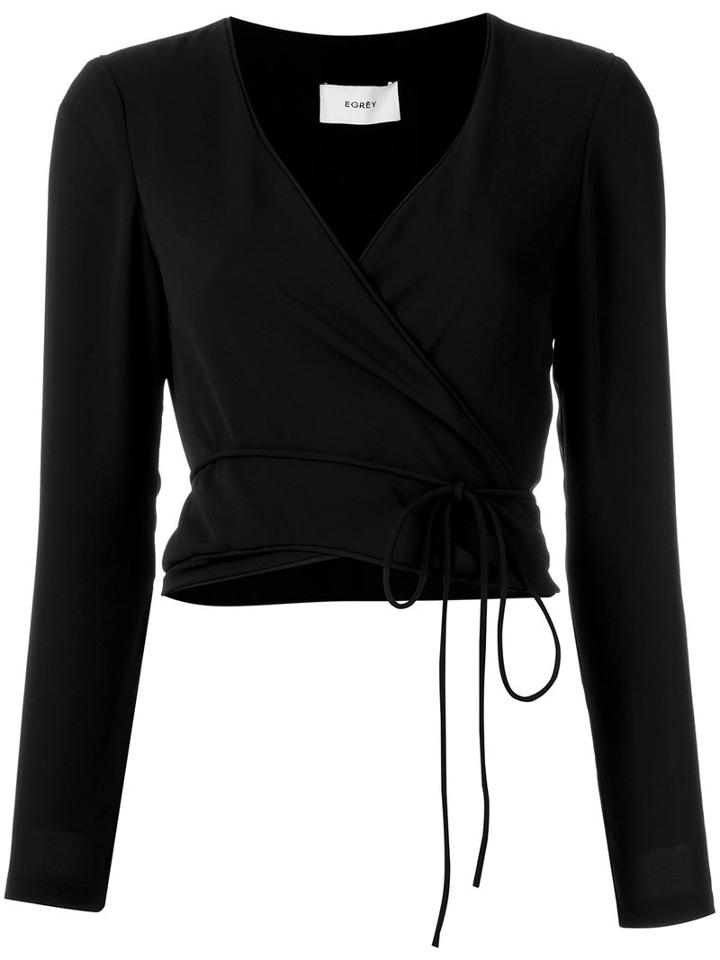 Egrey - Wrap Style Top - Women - Polyester - 36, Black, Polyester