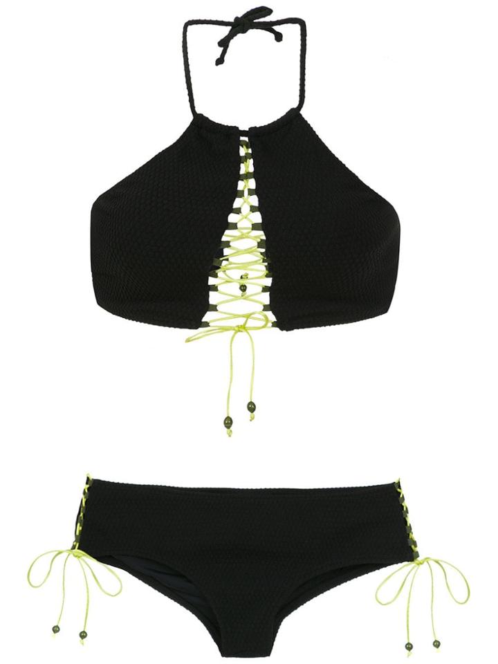 Amir Slama Lace Up Bikini Top - Black