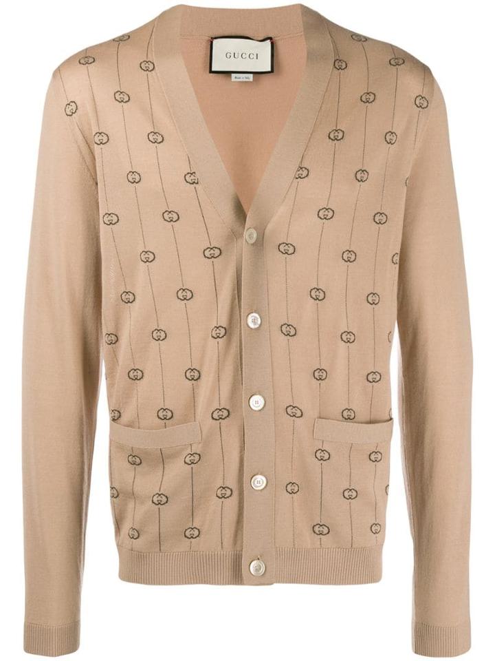 Gucci Double G Jacquard Cardigan - Brown