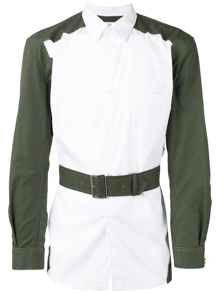 Comme Des Garçons Shirt Belted Contrast Shirt, Men's, Size: Large, White, Cotton