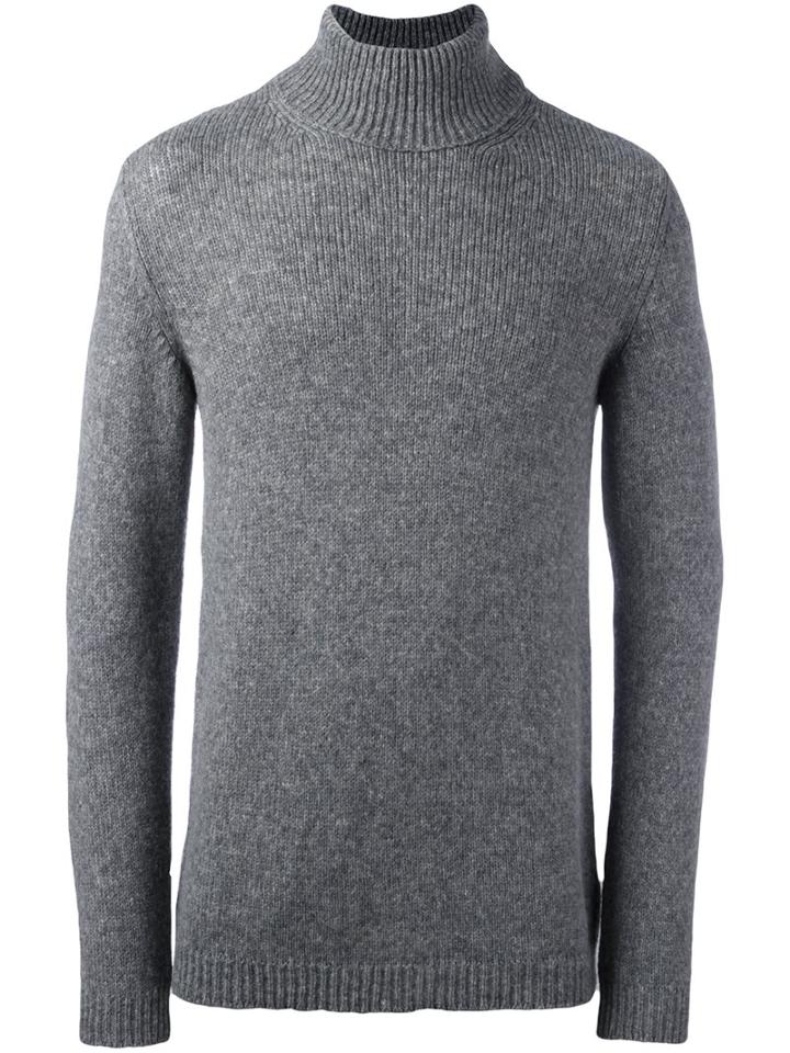 Roberto Collina High Neck Jumper, Men's, Size: 50, Grey, Nylon/camel Hair/merino
