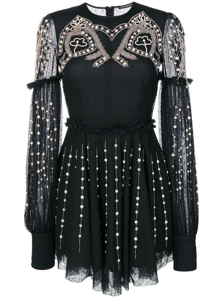 Wandering Embellished Flared Dress - Black