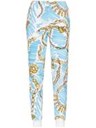 Moschino Bracelet Print High-waisted Cotton Track Pants - Blue
